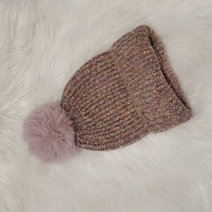 Anthropology Norla Canada Pink Wool Blend Knit Fur Pompom Beanie Winter Hat